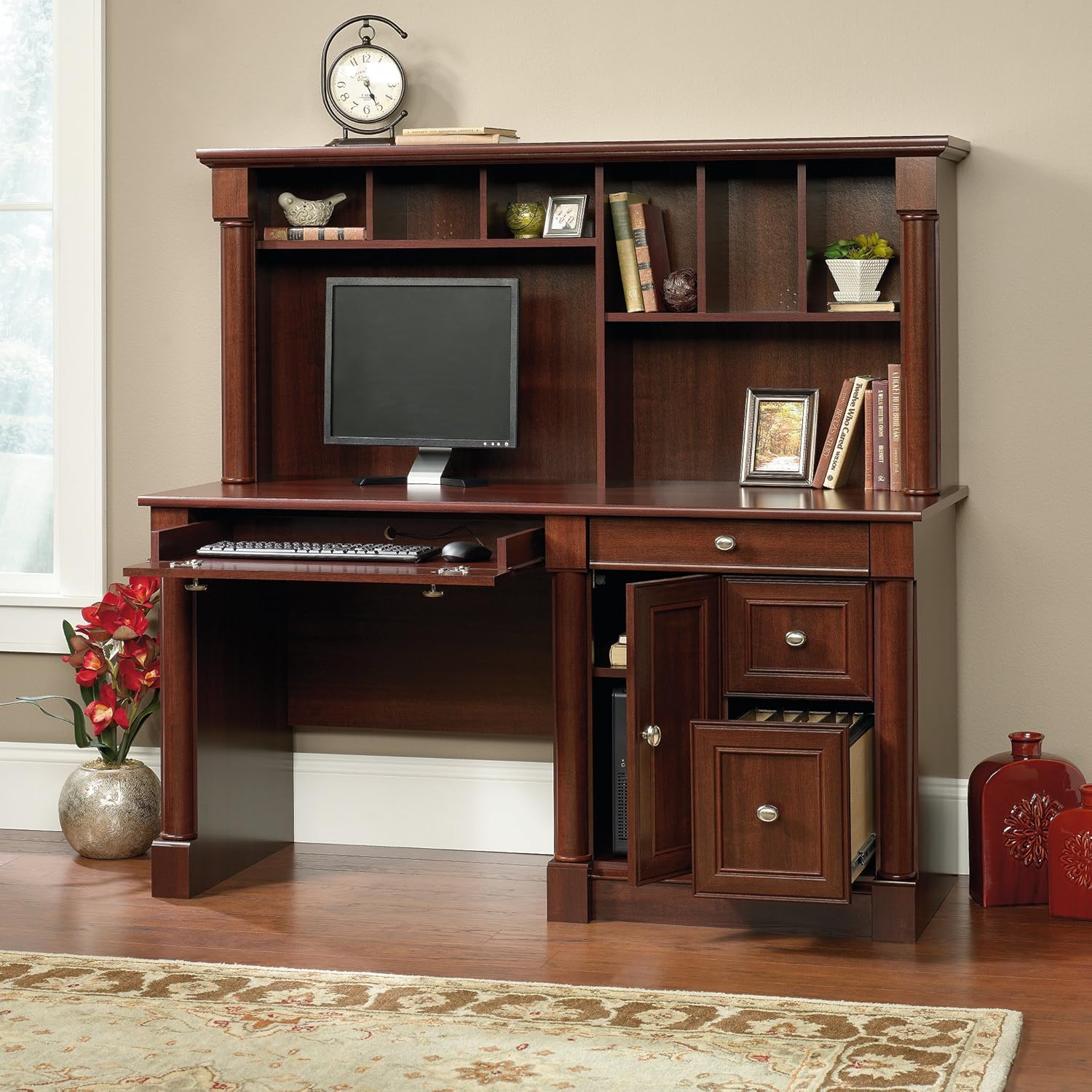 Sauder Palladia Computer Desk with Hutch, Home Office Desk