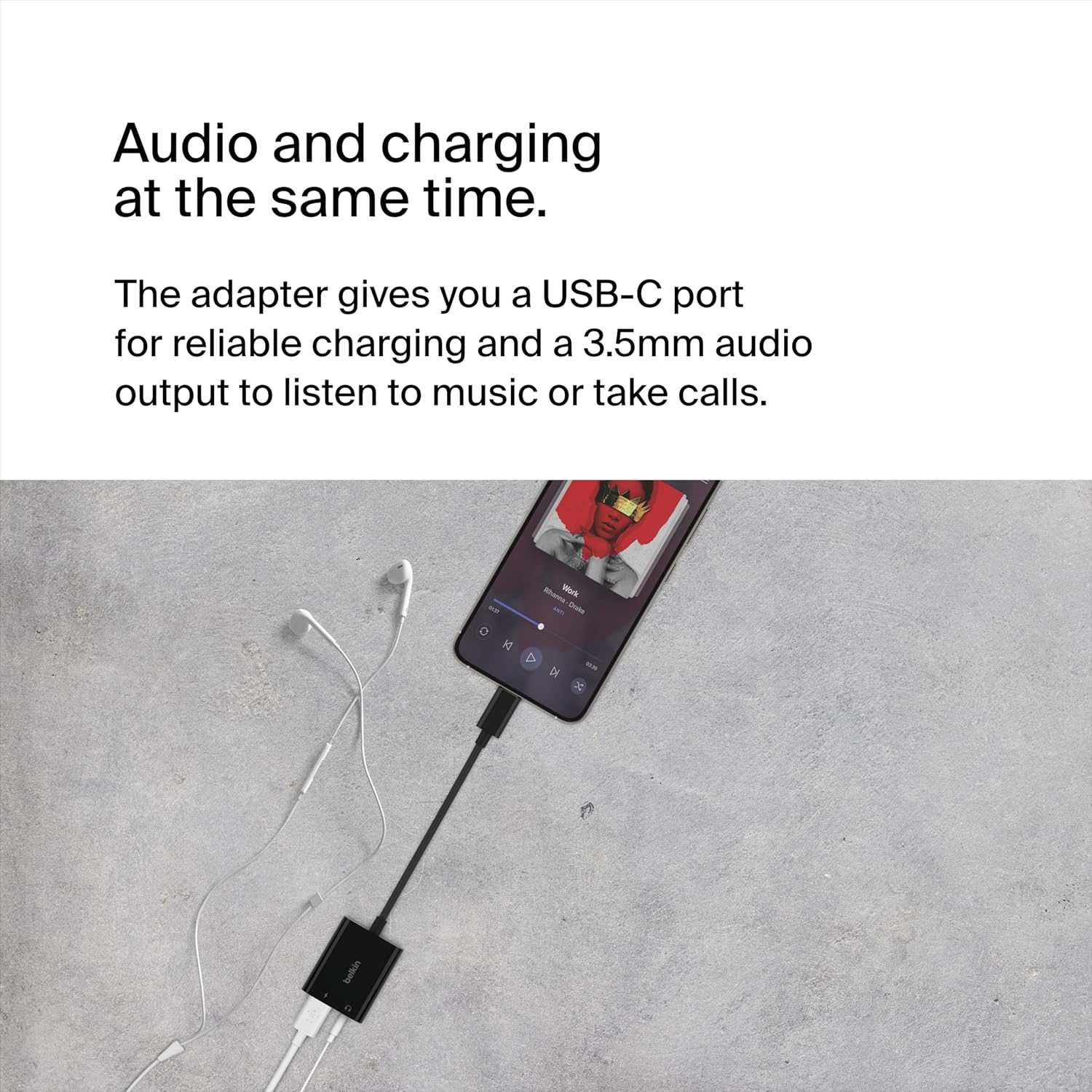 Belkin RockStar™ 3.5mm Audio with USB-C Charge Adaptor Included, USB-C Audio Adaptor Compatible with iPad Pro, Galaxy, Note
