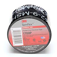 3M Temflex Mining-Grade Vinyl Electrical Tape 1700P, 1-1/2" x 66 feet, Printed, Black, 1 Roll