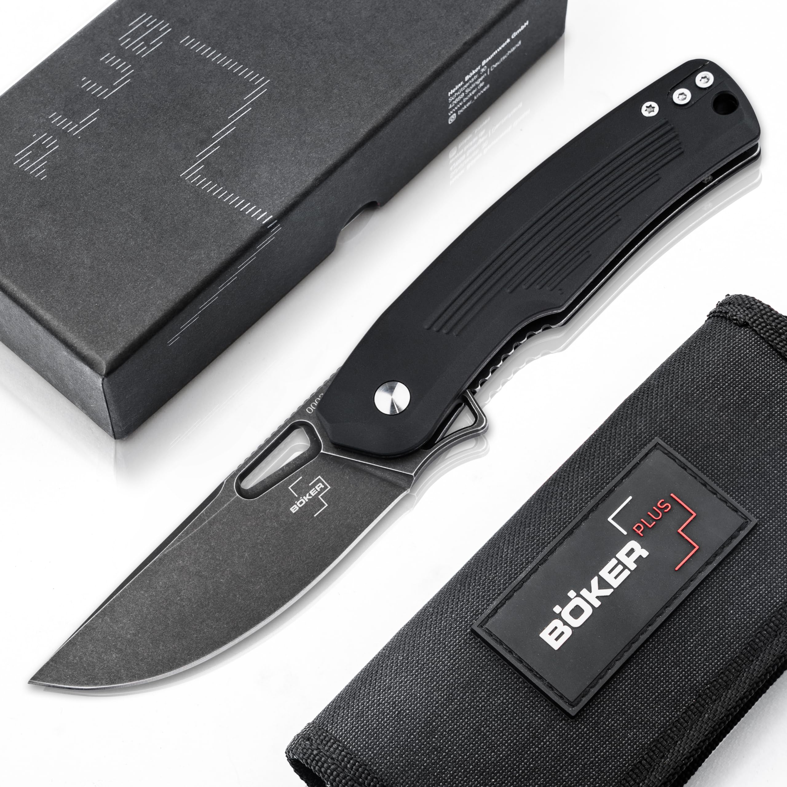 BÖKER PLUS® Nahal Flipper knife - military tactical knife with thumb hole - black D2 blade