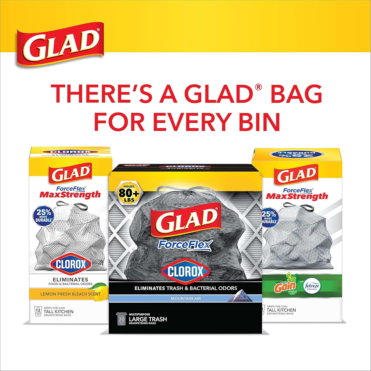Glad Trash Bags, ForceFlexPlus Black Large Drawstring Garbage Bags, 30 Gal, 25 Ct (Package May Vary) 25 Count (Pack of 1)
