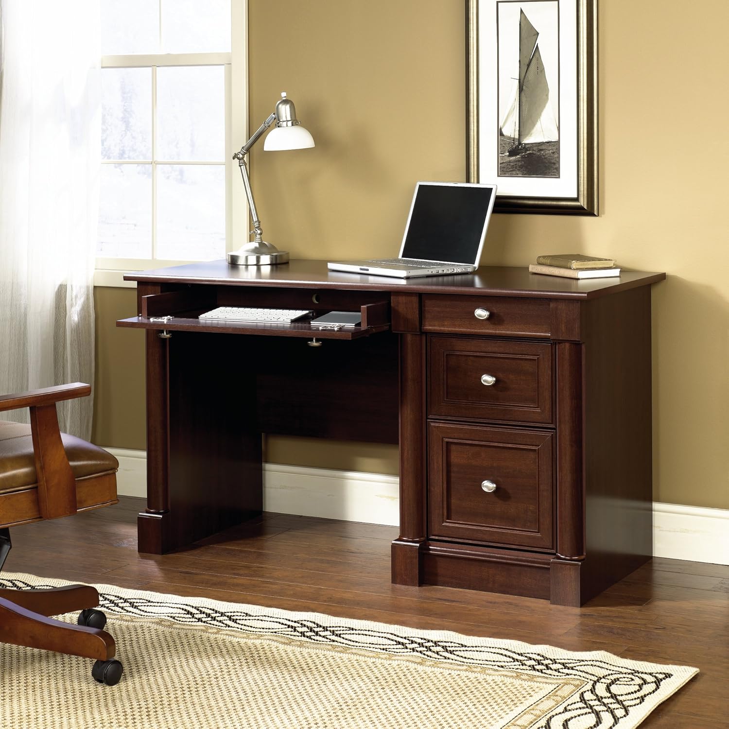 Sauder Palladia Computer Desk with Drawers, Home Office Desk with File Cabinet Storage Drawer - Management, Keyboard Tray