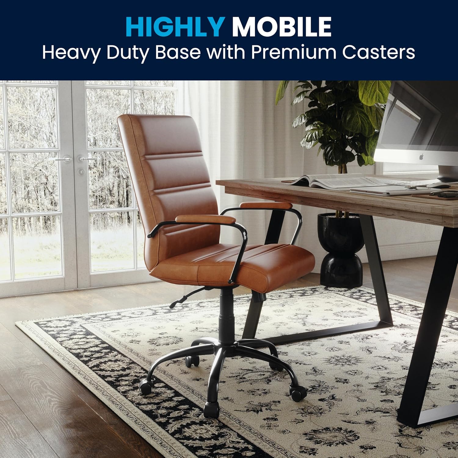 Flash Furniture Whitney Mid-Back Swivel LeatherSoft Desk Chair with Padded Seat and Armrests