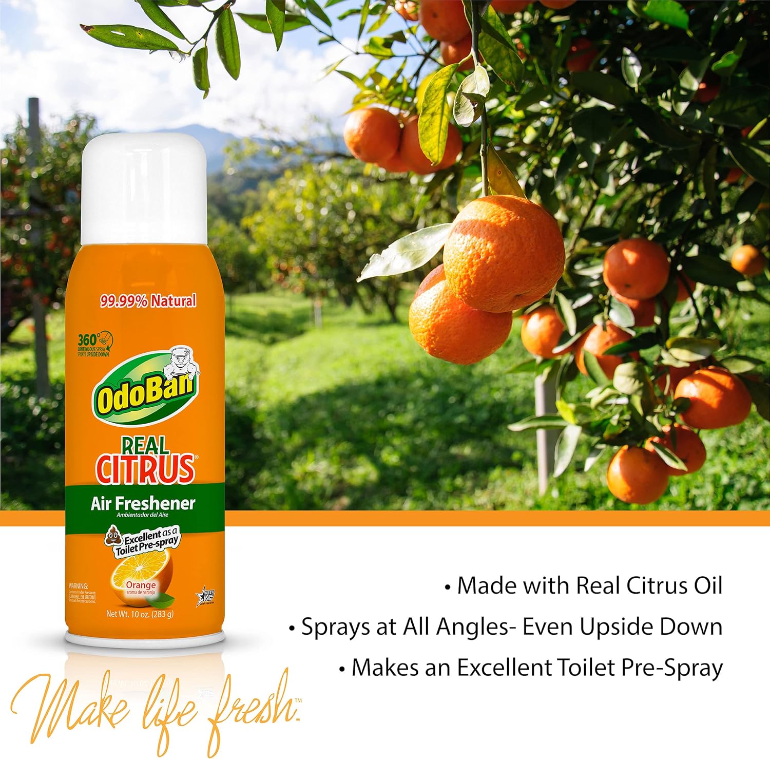 OdoBan Aroma Eliminator, 360-Degree Continuous Spray Natural Oil Real Citrus Air Freshener, Toilet Spray, Made in the USA