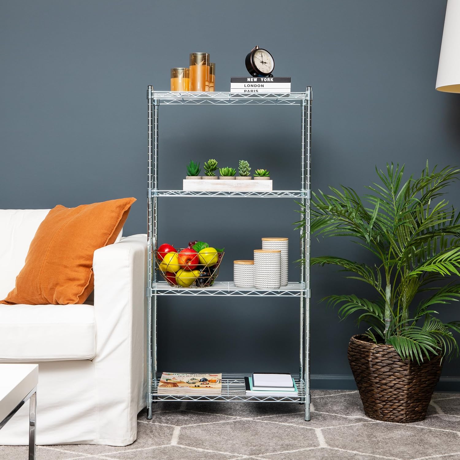MIND READER 4-Tier Adjustable Metal Storage Shelf, Chrome