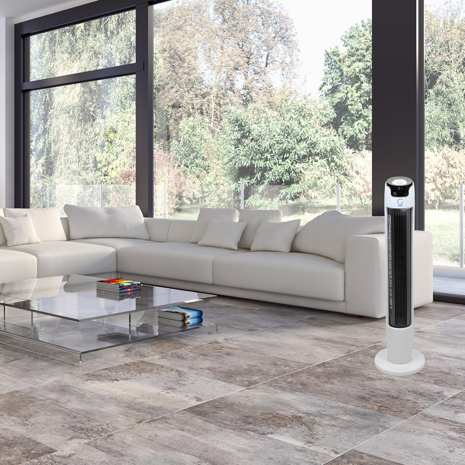 Genesis Powerful 43 Inch Oscillating Tower Fan with Max Air Quiet Technology and Remote, White (G5TOWERFAN)