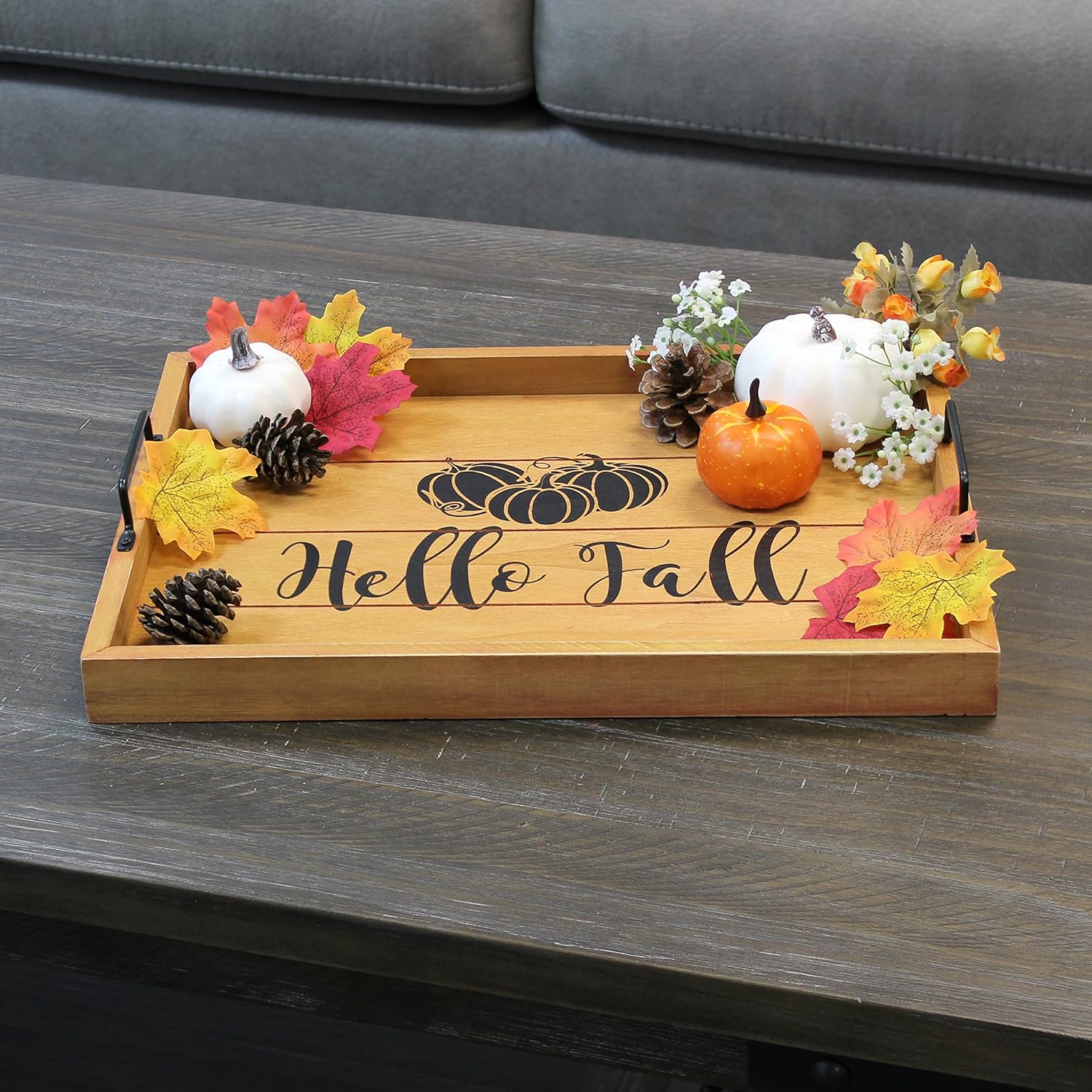 Elegant Designs Decorative Wood Serving Tray w/Handles