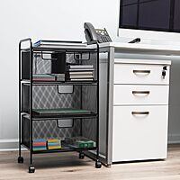 MIND READER Metal Mesh Rolling Storage Cart with Removable Drawers