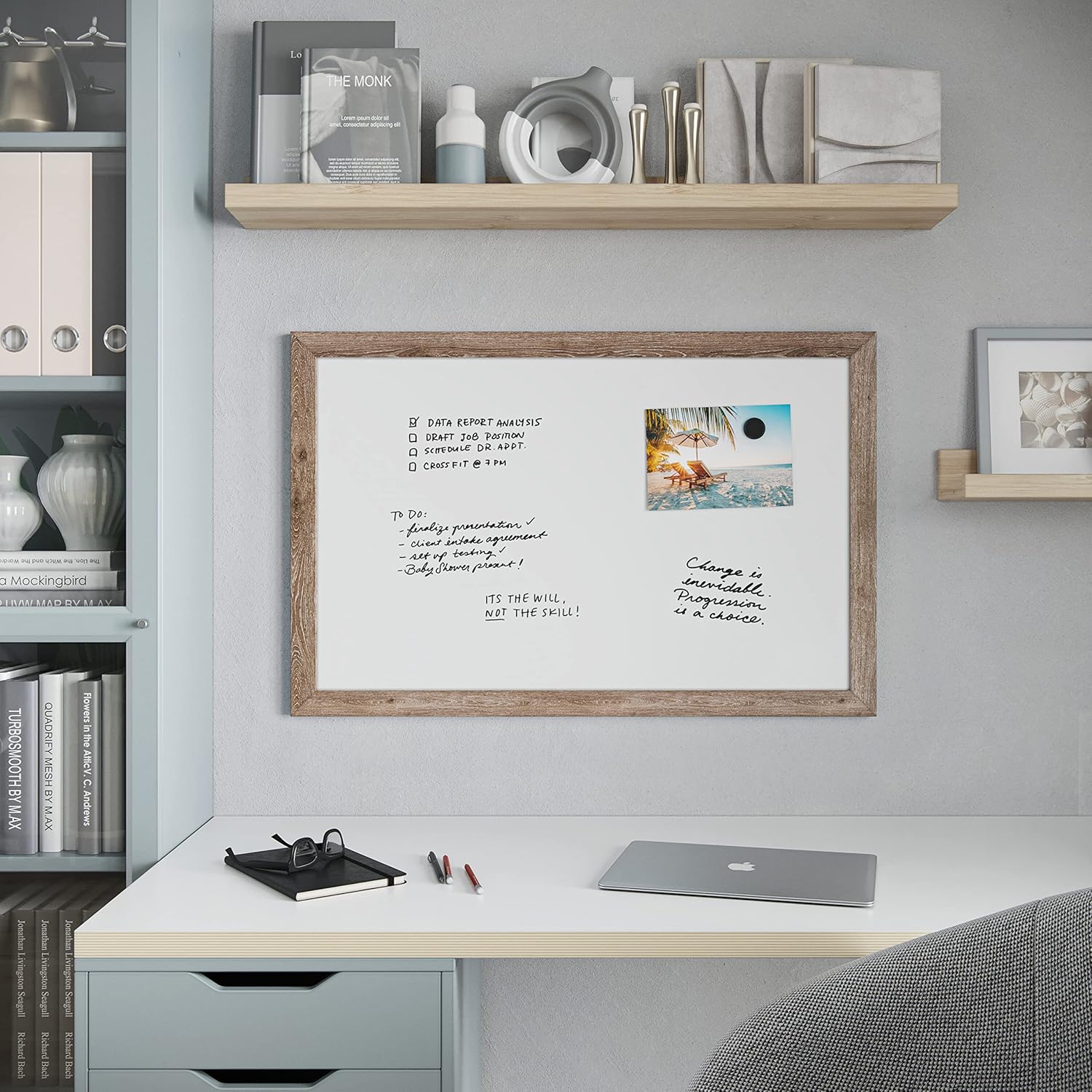 U Brands Decor Magnetic Dry-Erase Board, 36in X 24in, Rustic Wood Frame, Actual Size 35in X 23in (4890U00-01)