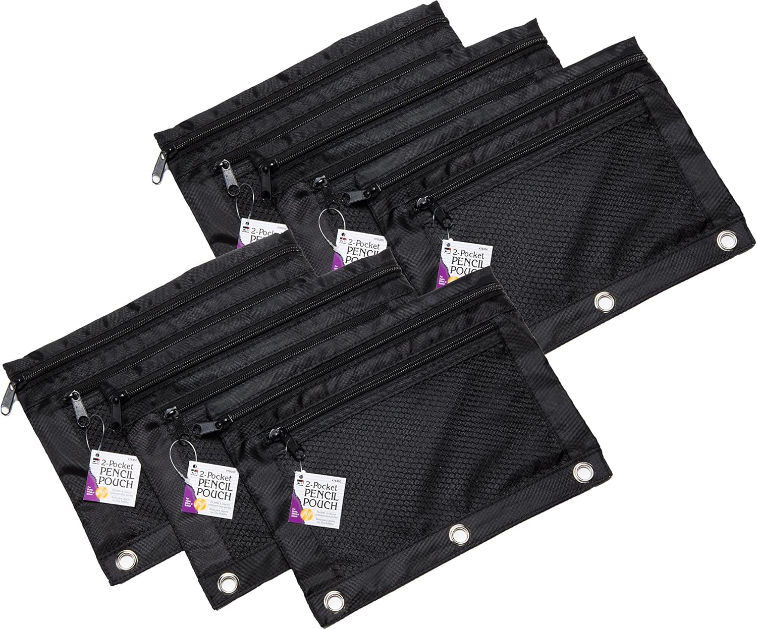 CHARLES LEONARD Mesh Front Pencil Pouches, 2 Pockets, 7.63 x 10 inches
