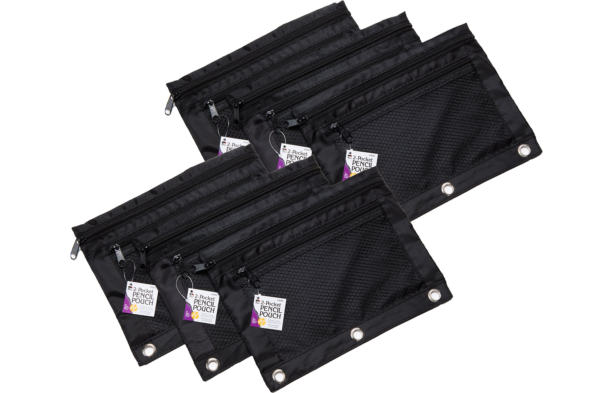 CHARLES LEONARD Mesh Front Pencil Pouches, 2 Pockets, 7.63 x 10 inches