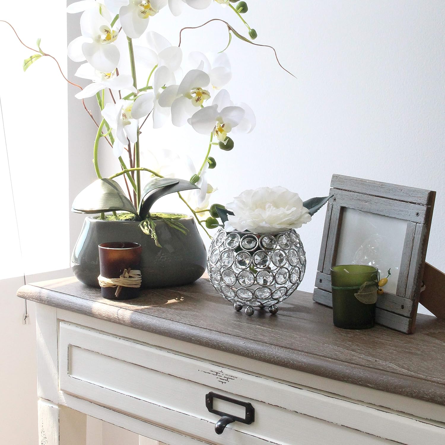 Elegant Designs Elipse Crystal Circular Bowl Candle Holder, Flower Vase, Wedding Centerpiece, Favor