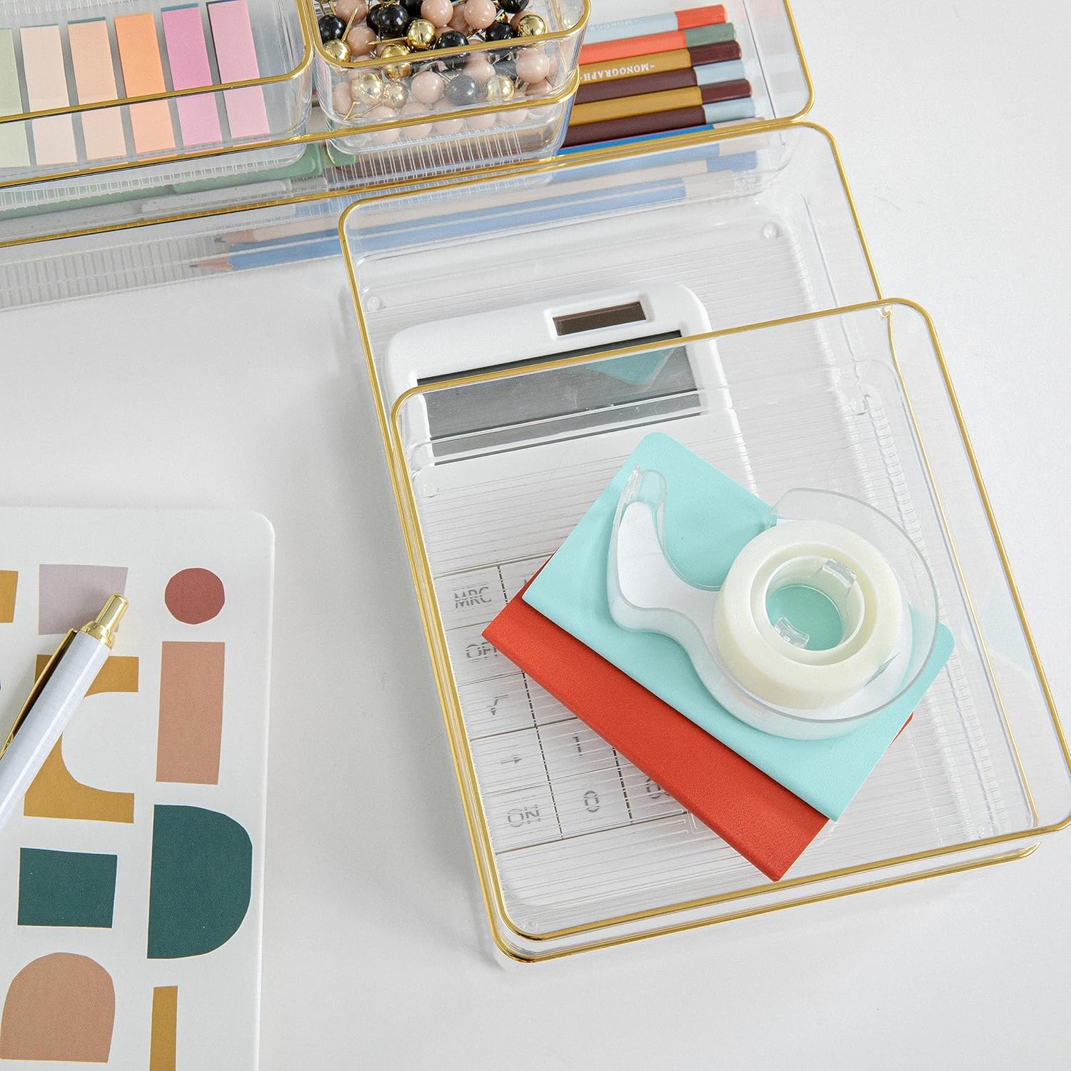 Martha Stewart Plastic Stackable Office Desk Drawer Organizers, Set of 6