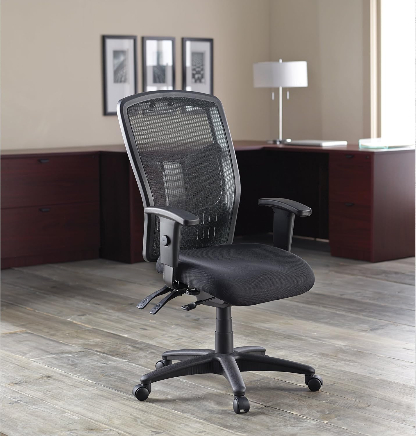 Lorell ErgoMesh High-Back Executive Office Chair - Adjustable Seat & Back Angles, Customizable Arm Height & Width