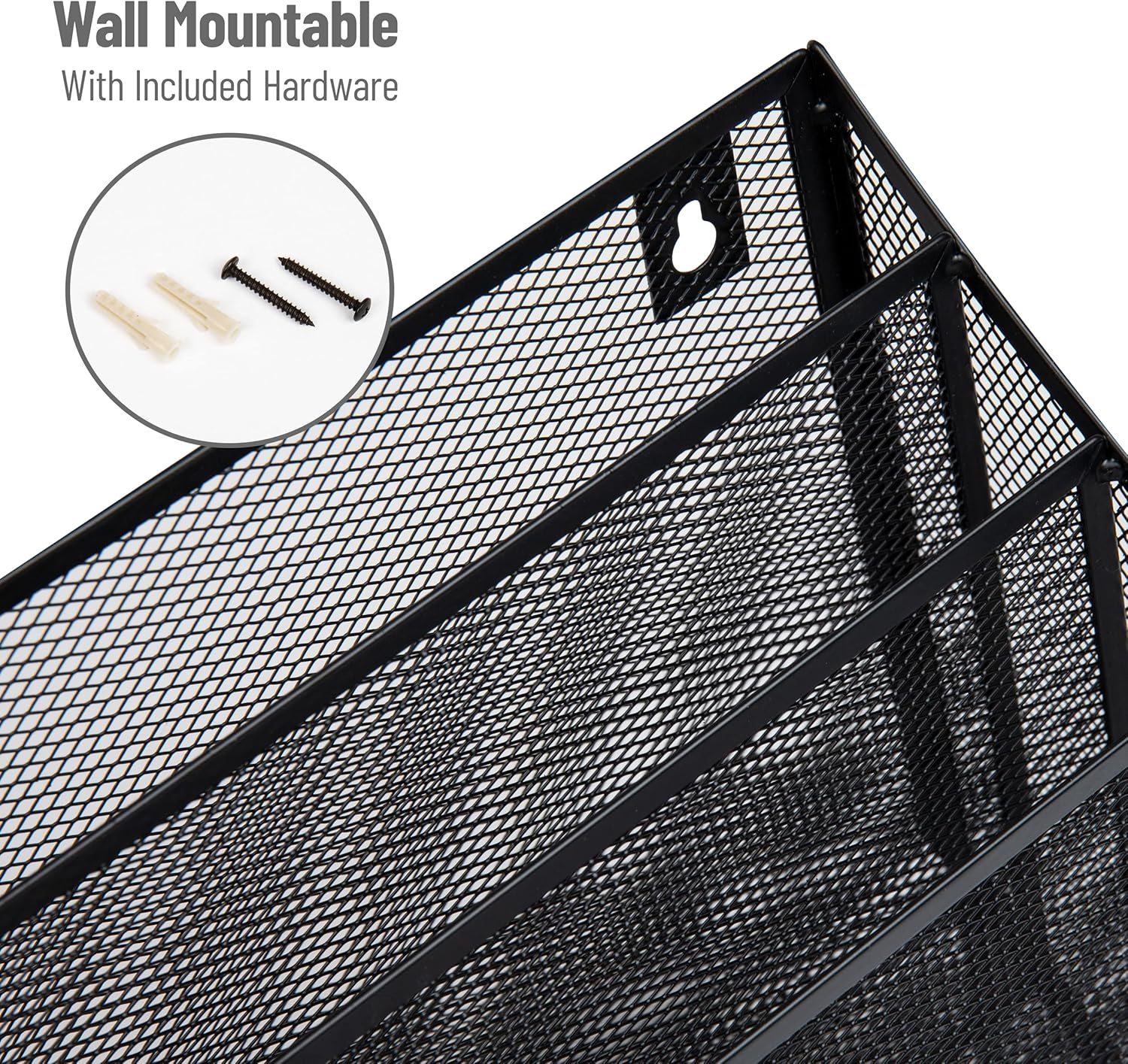 Mind Reader Vertical File Storage, Desktop Organizer, Wall Mount, Office, Metal Mesh, 12.5"L x 3.75"W x 11.5"H, Black