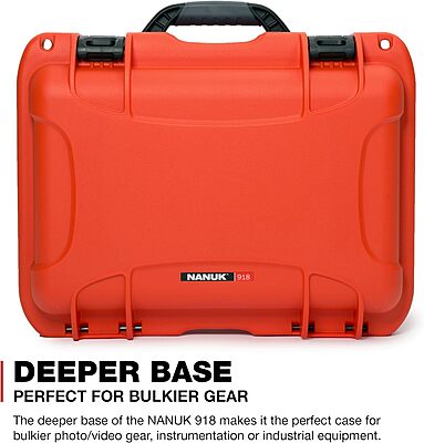NANUK 918 Lightweight NK-7 Resin Waterproof Protective Case With Foam, Black Cubed Foam Orange