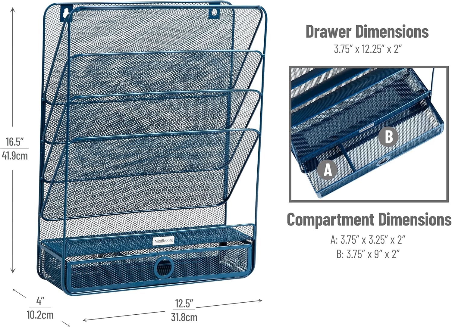 MIND READER 4-Tier Vertical File Organizer, Desktop & Wall Mount, Metal