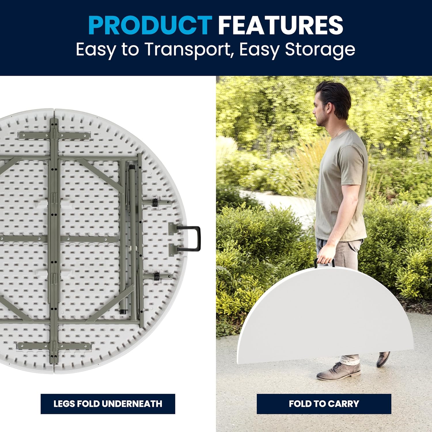 Flash Furniture Round Bi-Fold Plastic Banquet And Event Folding Table