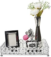 Elegant Designs HG1010-CHR Elipse Crystal Decorative Mirrored Jewelry or Makeup Cosmetic Perfume Vanity Organizer Tray, Chrome (Pack of 3) 10.5" x 6.3" x 2.3" (Pack of 3)
