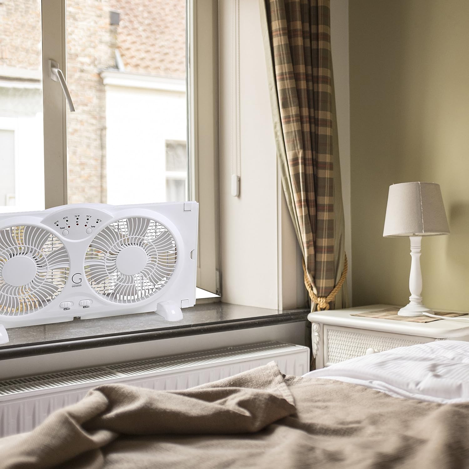 Genesis Twin Fan High Velocity Reversible AirFlow Fan, LED Indicator Lights Adjustable Thermostat & Max Cool Technology