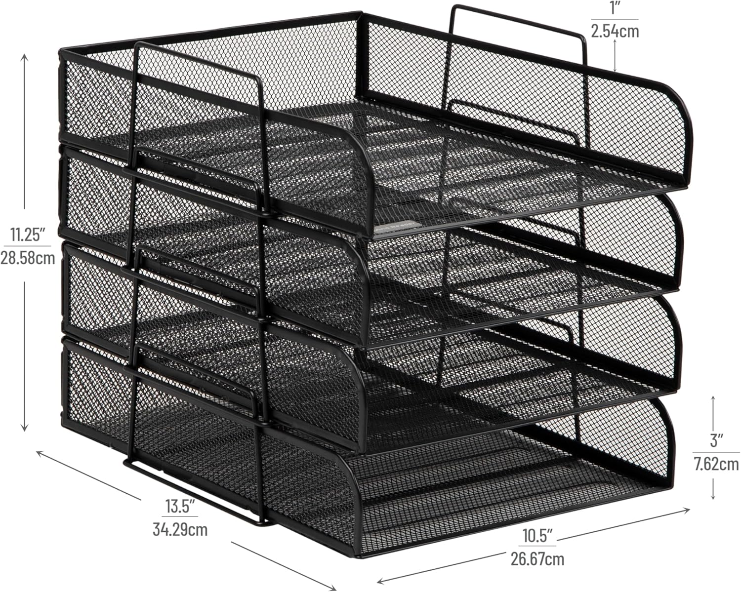 MIND READER 4-Tier Stackable Paper Tray Desktop Organizer, Metal Mesh