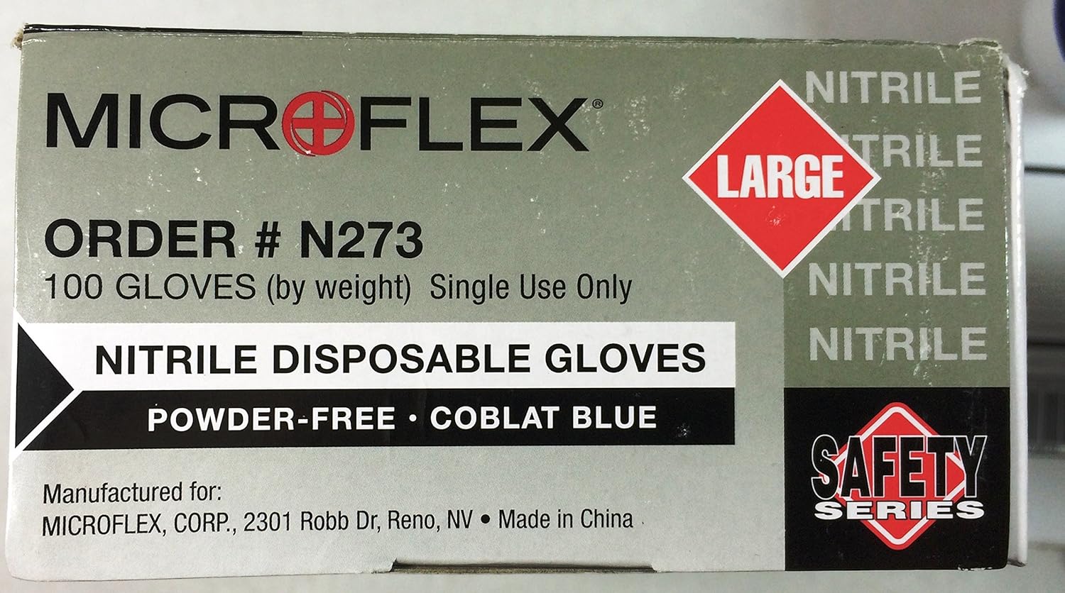 Series Microflex Disposable Gloves: Size Large, 3.9 mil, Uncoated-Coated Nitrile, Industrial Grade, Unpowdered