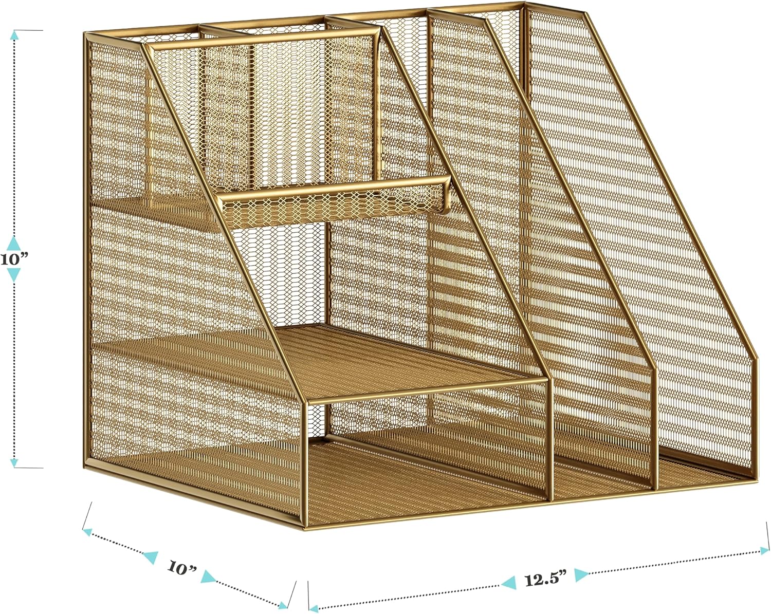 Martha Stewart Ryder Mesh Metal Large Desktop Organizer With Magazine File Holder, Pen Holder And Storage