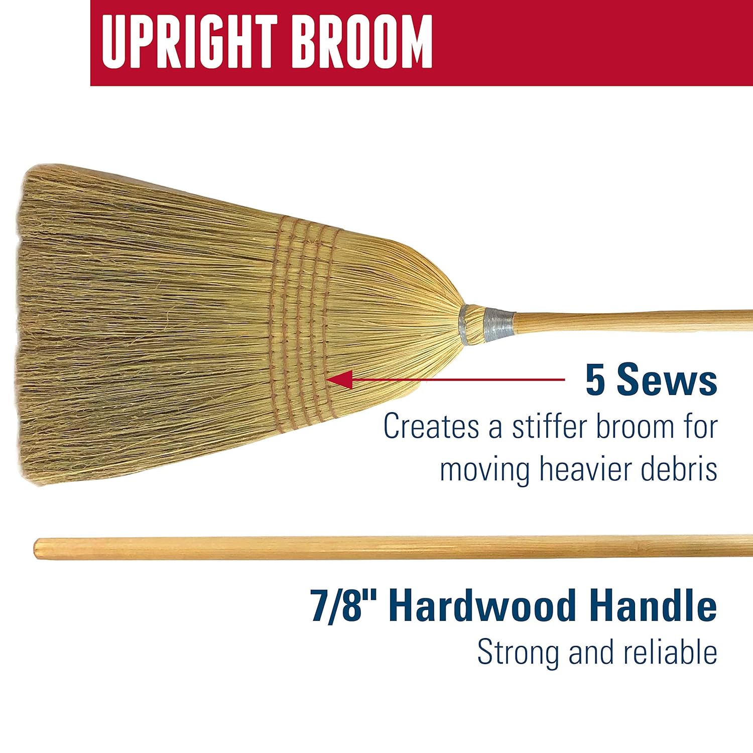 Weiler 44548 Light Industrial Upright Broom, Corn & Fiber Fill, 57" Overall Length