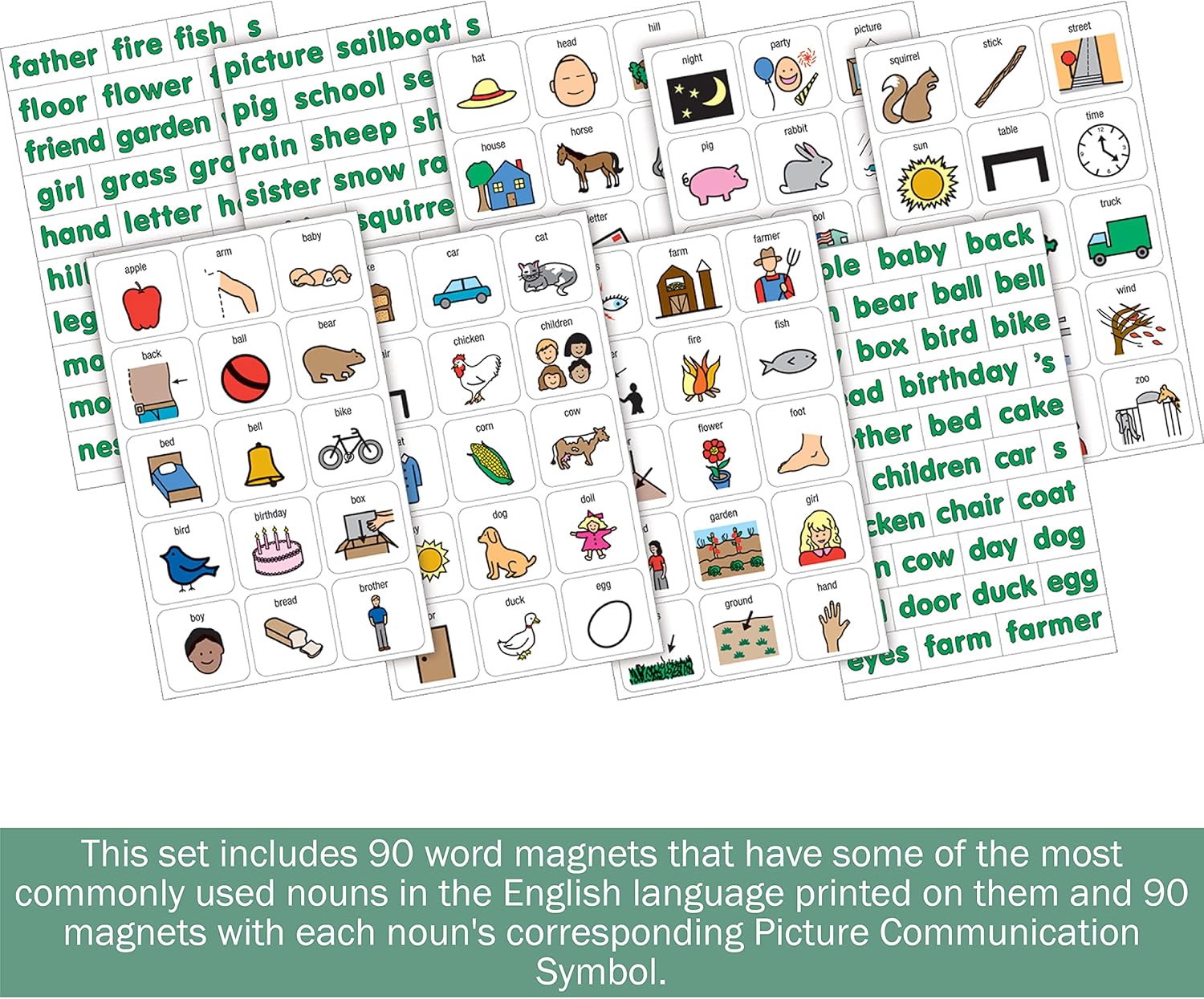 BARKER CREEK Learning Magnets, Picture Communication Symbol (PCS) Word Magnets