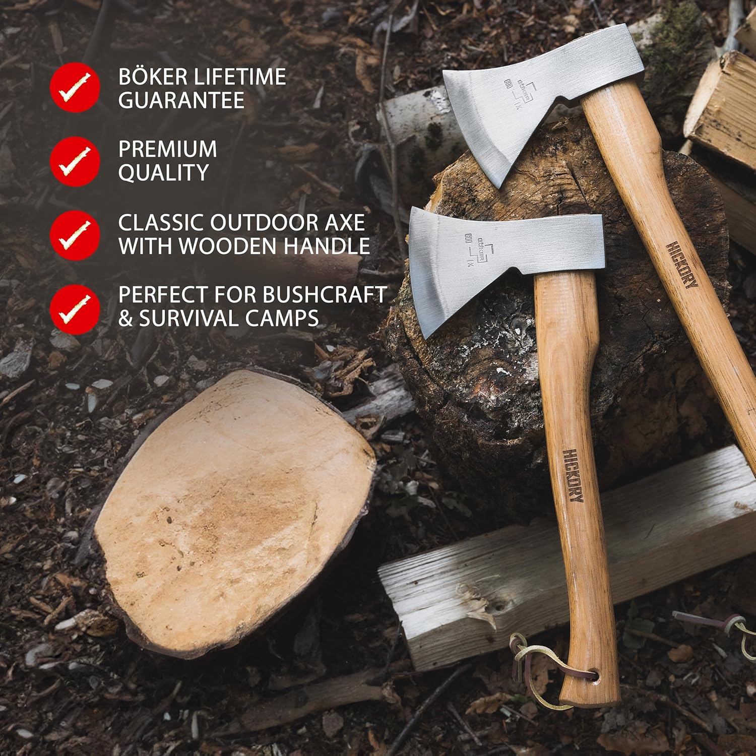 BÖKER PLUS® Appalachian Axe - Professional Bushcraft, Outdoor & Survival Axe - large carbon axe with hickory wood handle