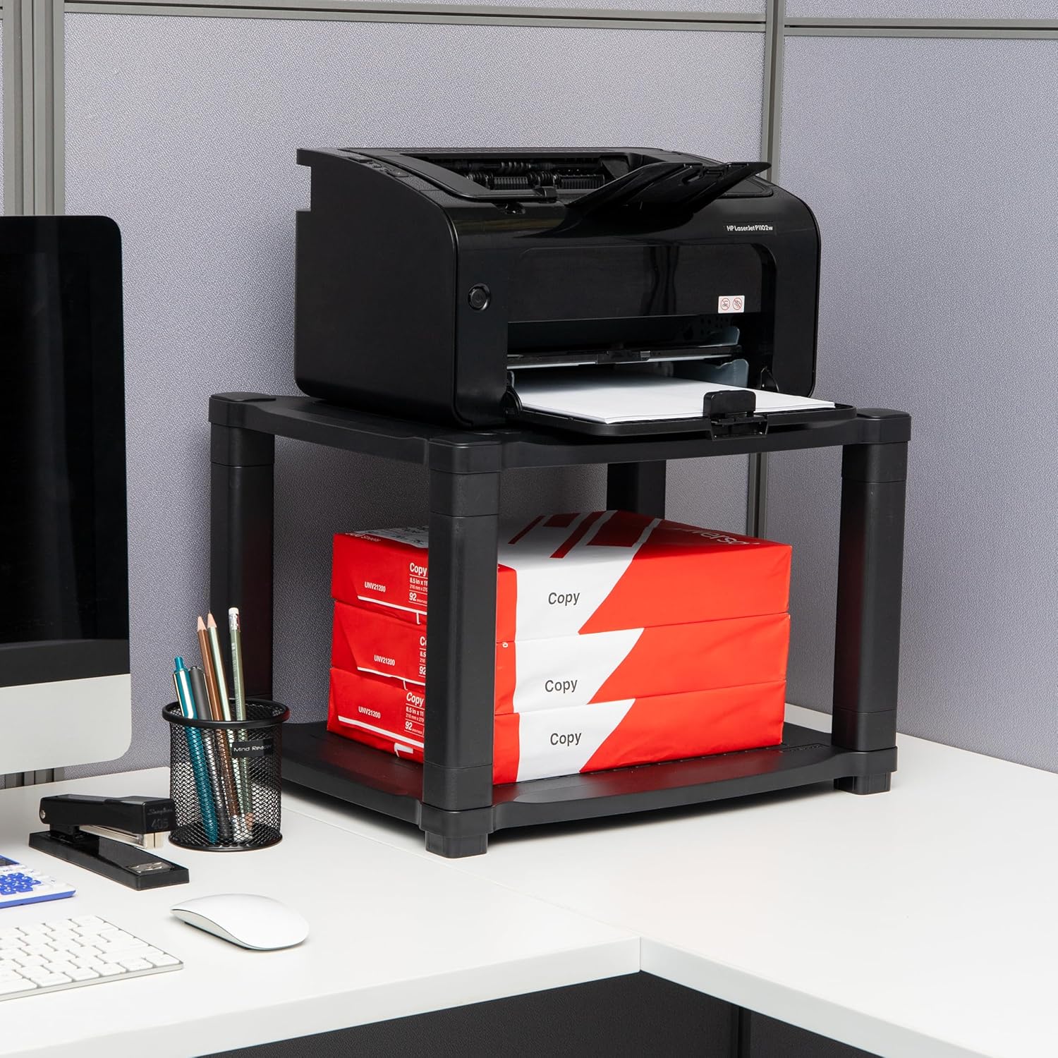 Mind Reader Rolling Printer Cart, Utility Cart, Printer Stand, Under Desk Storage, Office, 17.25"L x 13.5"W x 14.25"H, Black 2-Shelves