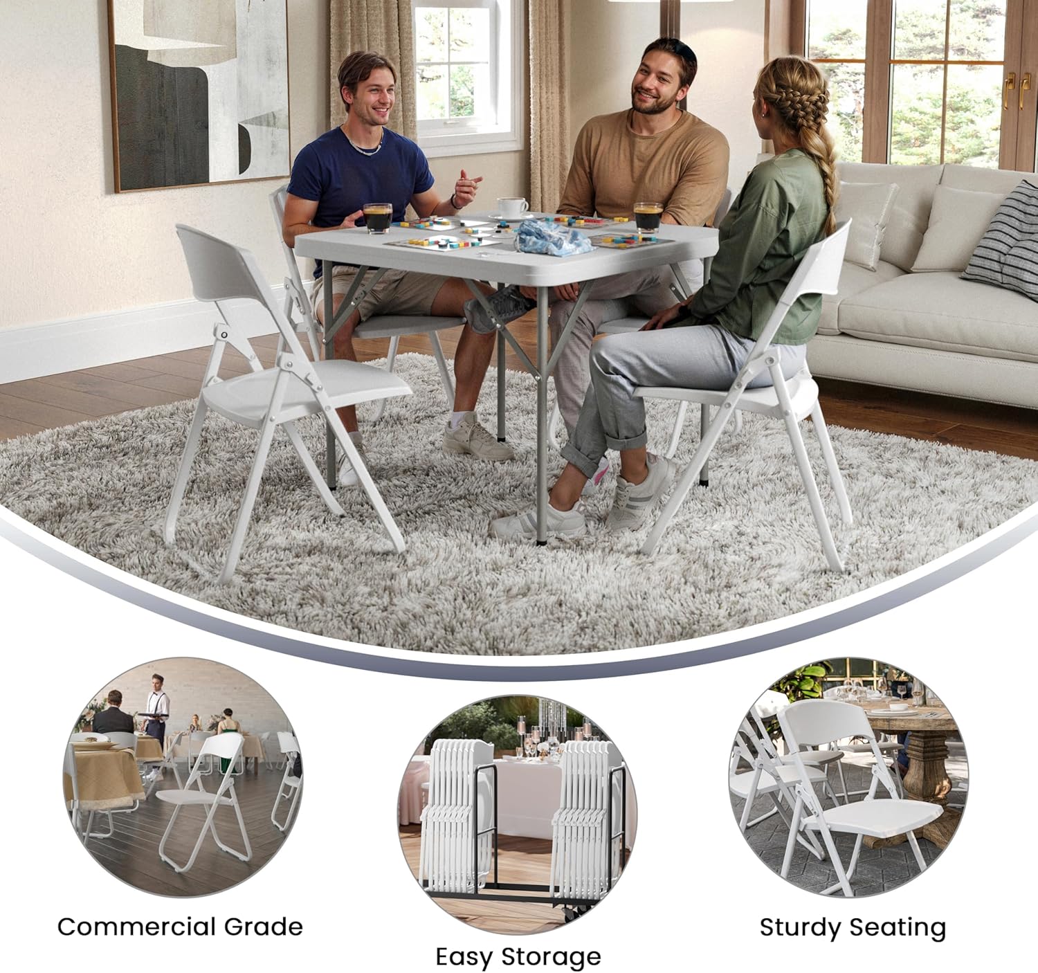 Flash Furniture HERCULES Series 500 lb. Capacity Heavy Duty Plastic Folding Chair with Built-in Ganging Brackets