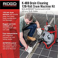 Ridgid 27013 K-400AF 115Volt C45IW Drum Machine with C45 Integral Wound Cable with Autofeed