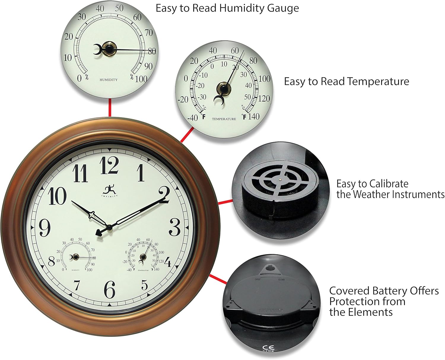 Infinity Instruments Craftsman Wall Clock, 18 inch, Copper