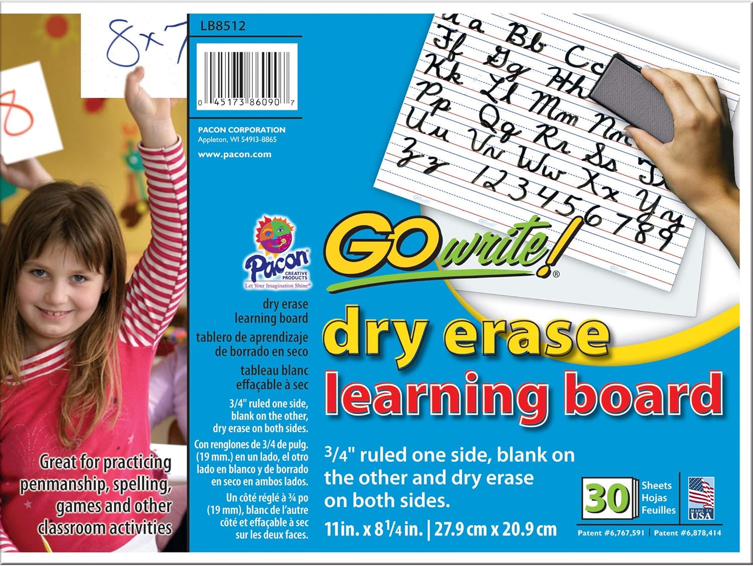 PACLB8512 Dry Erase Learning Sheets, White, 3/4" x 3/8" x 1/4" Ruled, 11" x 8-1/4", 30 Sheets