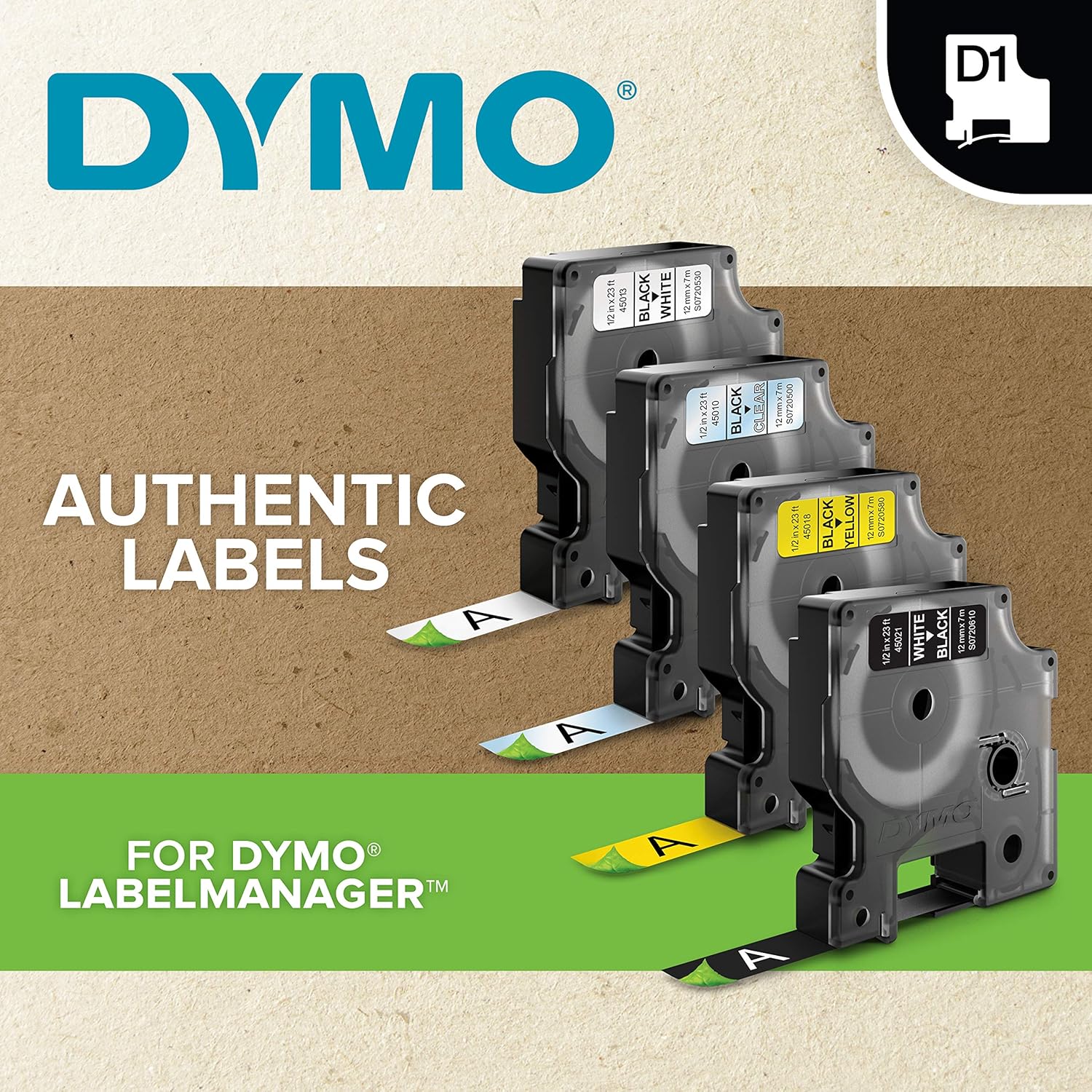 DYMO D1 Labels 1/2-Inch x 23-Foot Roll Black Print on White Self-Adhesive For LabelManager Label Makers 1 Pack