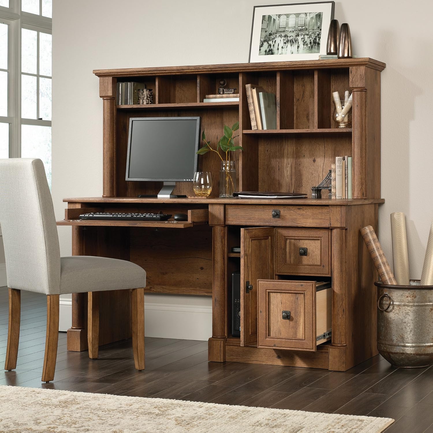 Sauder Palladia Computer Desk with Hutch, Home Office Desk