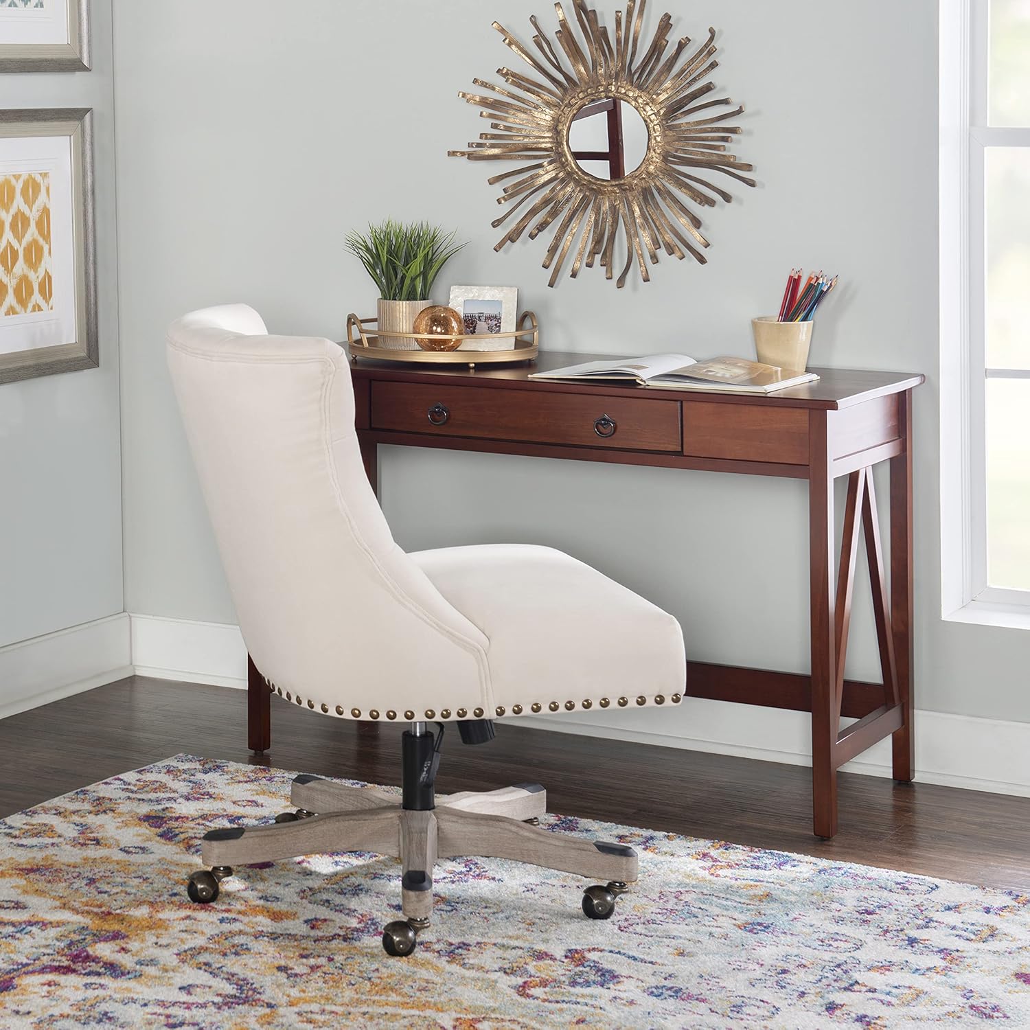 Linon Rockport 46inW Home Office Writing Desk, Antique Tobacco