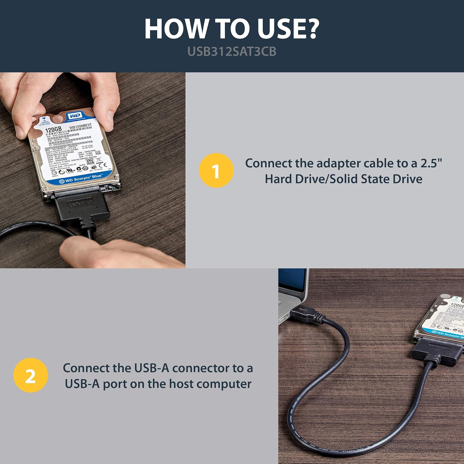 StarTech.com SATA to USB Adapter Cable for 2.5" SATA SSD/HDD - UASP, Bus-Powered