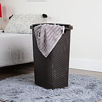 Mind Reader 60L Slim Laundry Hamper with Lid, Wicker-Style Plastic