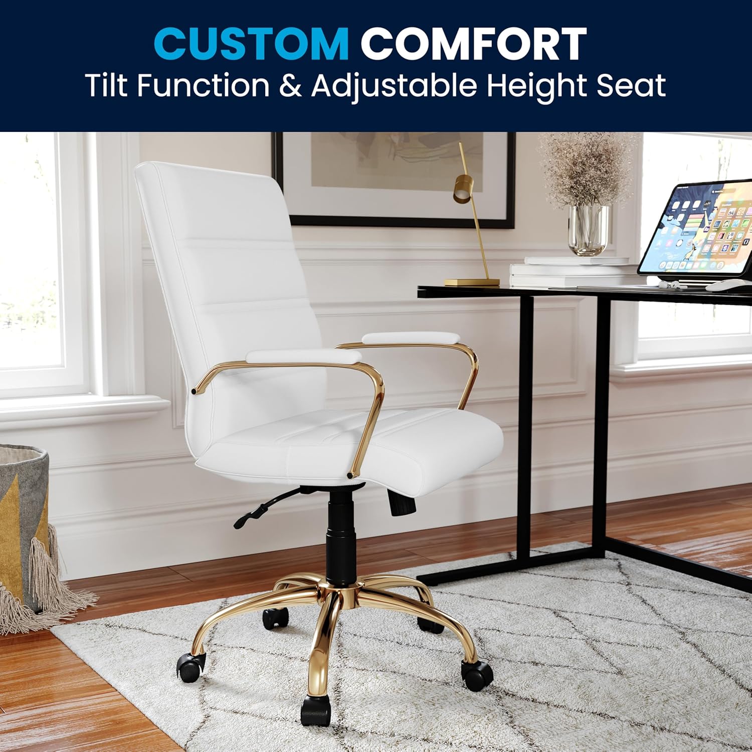 Flash Furniture Whitney Mid-Back Swivel LeatherSoft Desk Chair with Padded Seat and Armrests