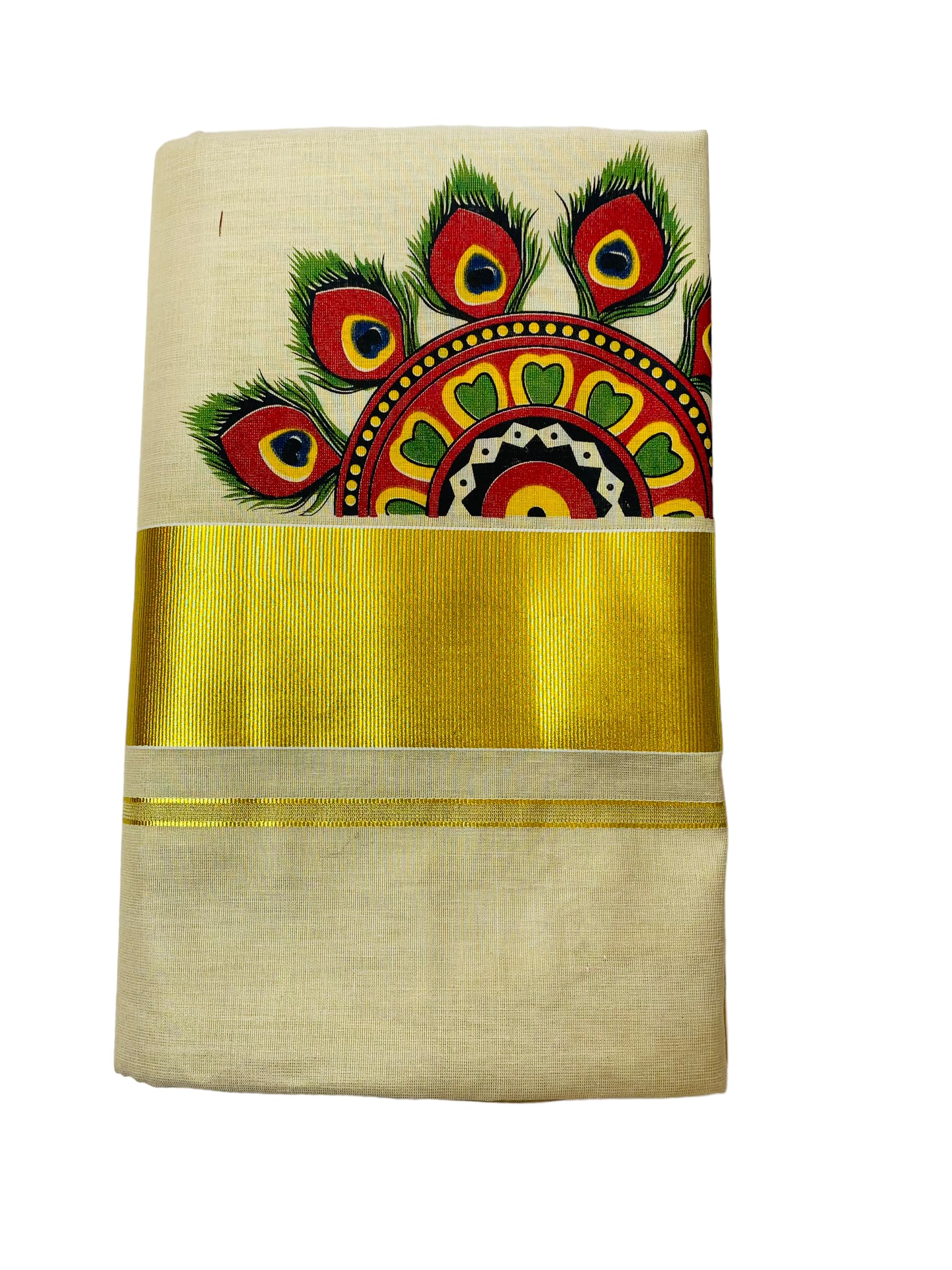 Women Kuthampully Kerala Kasavu Saree Tissue Mural Painted | Traditional South Indian Saree | Onam Saree - Multi Color Ekm-798