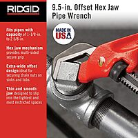 RIDGID 31305 Model E-110 9.5" Offset Hex Jaw Pipe Wrench, Red, Made in The USA & 31015 Heavy-Duty Straight Pipe Wrench
