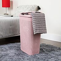 Mind Reader 40L Slim Laundry Hamper with Lid, Wicker-Style Plastic