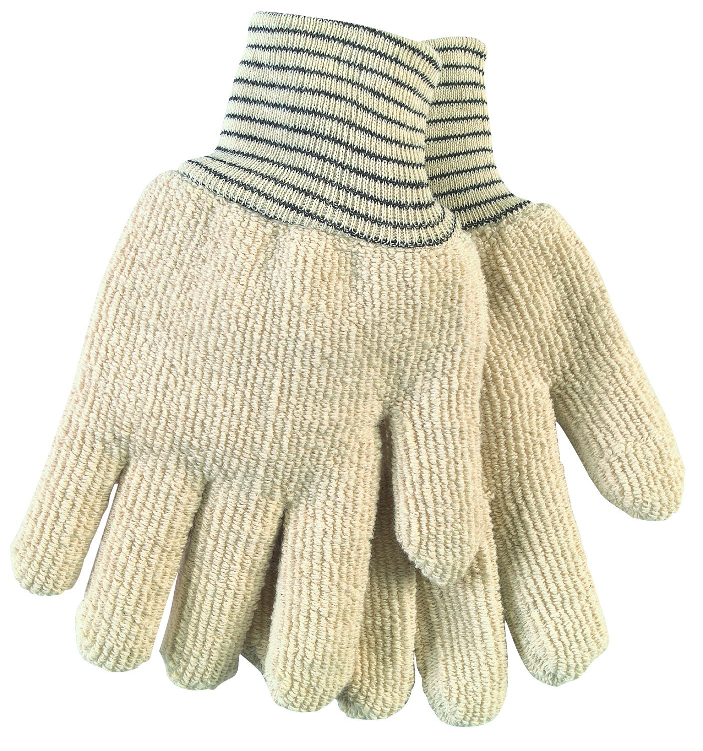 MCR Safety 9429 Heavy Weight Seamless Reversible Gloves with Black Stripe Knit Wrist, Natural, Large, 1-Pair