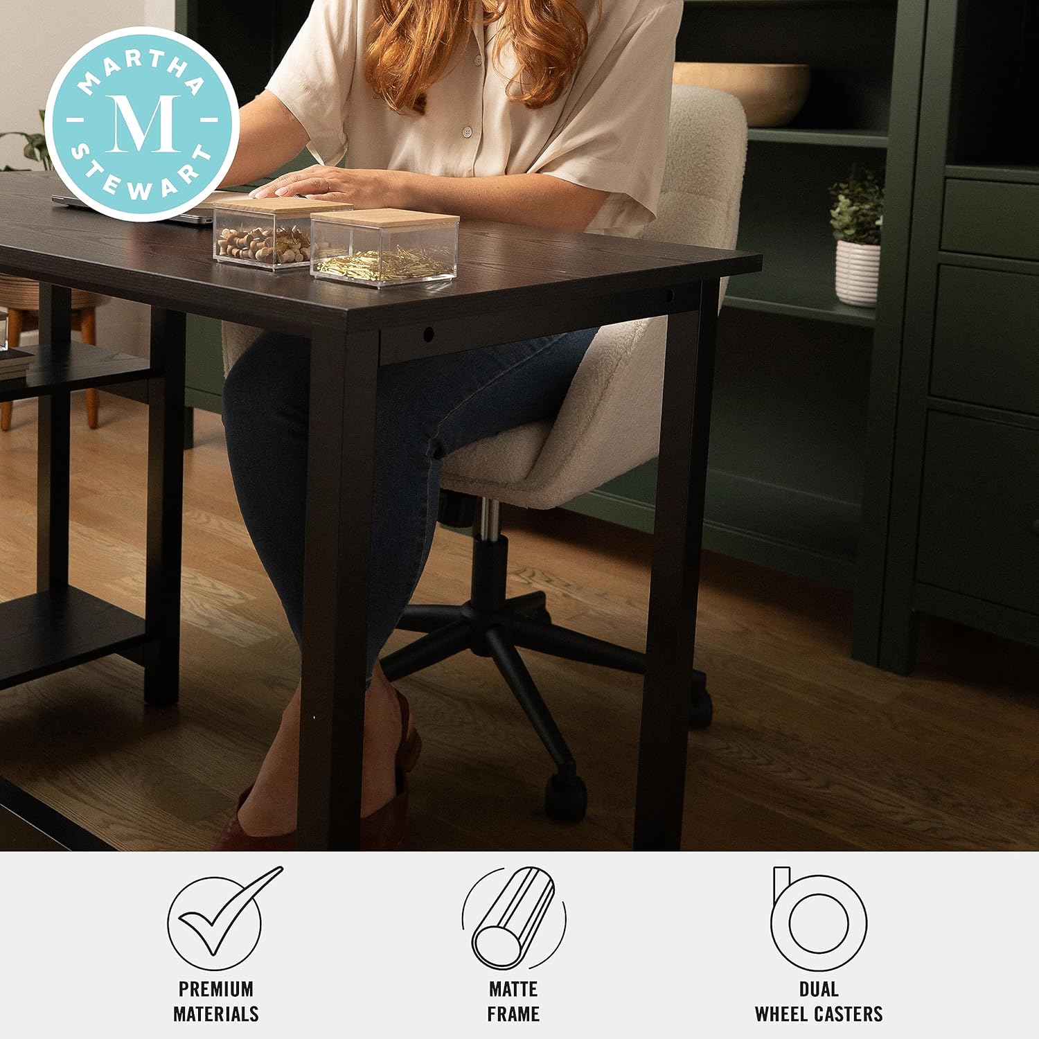 Martha Stewart Rayna Swivel Task Chair with Flared Arms for Home Office