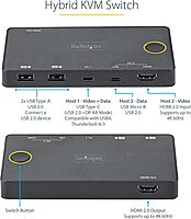 StarTech.com 2 Port Hybrid USB-A + HDMI & USB-C KVM Switch - Single 4K 60Hz HDMI 2.0 Monitor