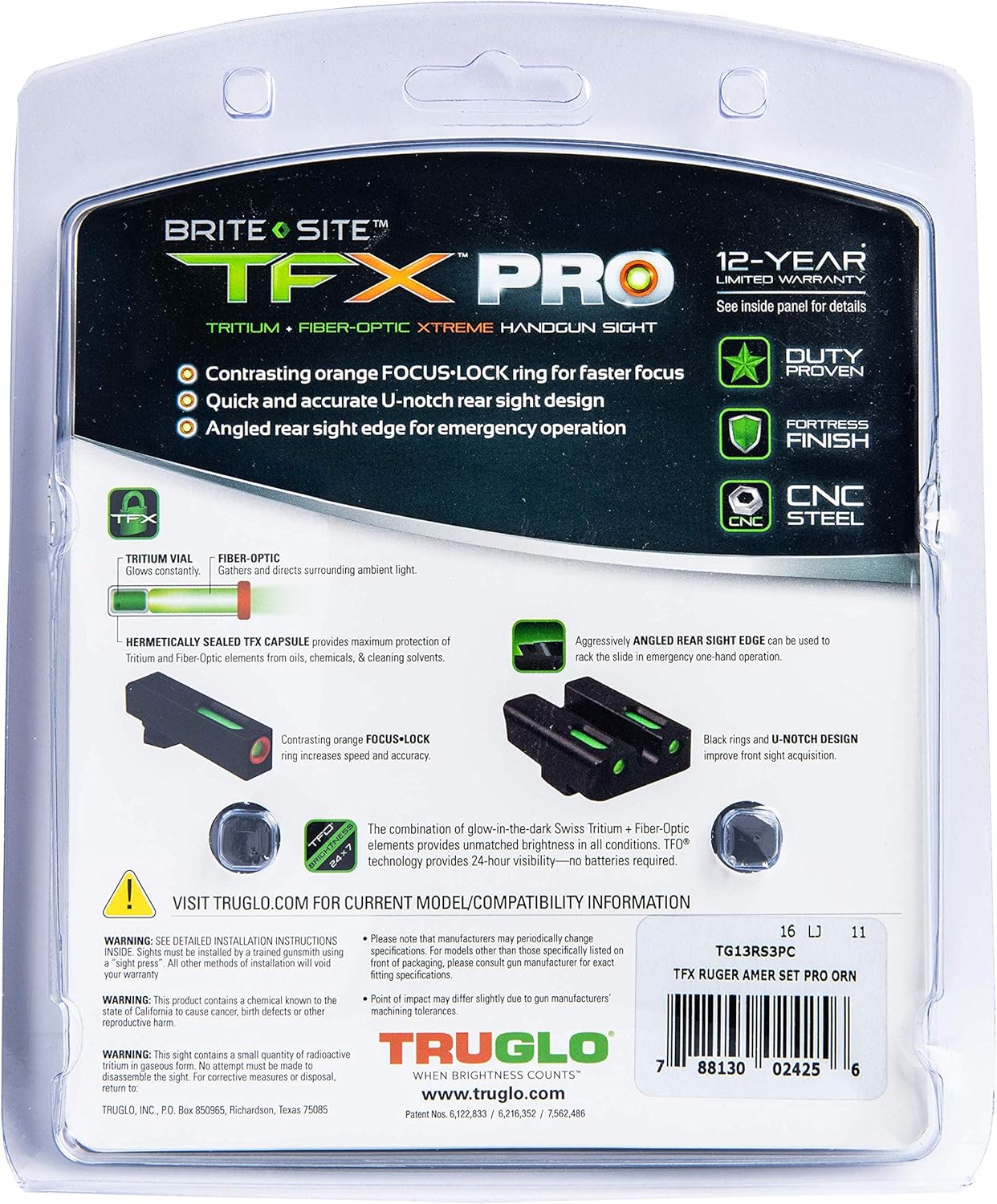 TRUGLO TFX PRO Handgun Sight, Tritium & Fiber-Optic Day/Night