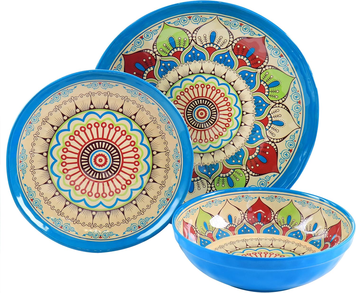 Elama Camilla 12 Piece Melamine Dinnerware Set, Multi Colored