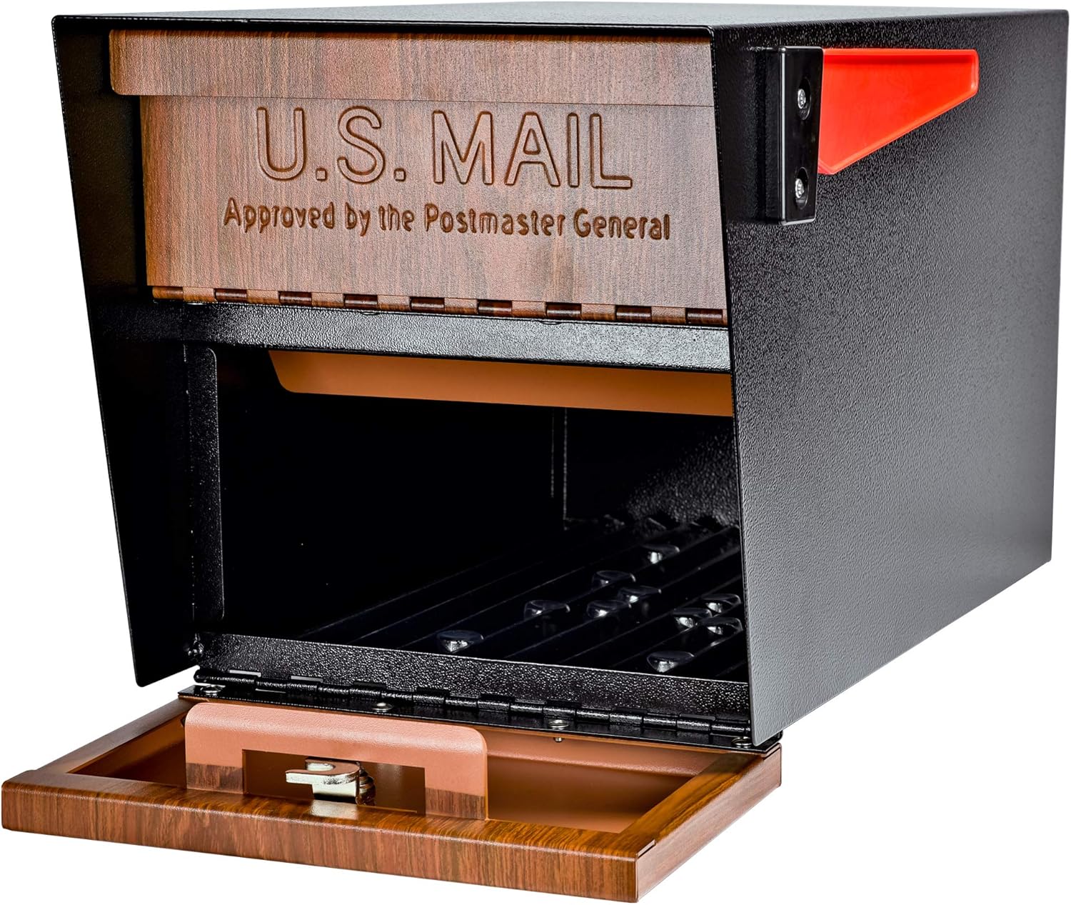 Mail Boss Curbside, Wood Grain 7510 Mail Manager Locking Security Mailbox, Steel, Black Black Mailbox